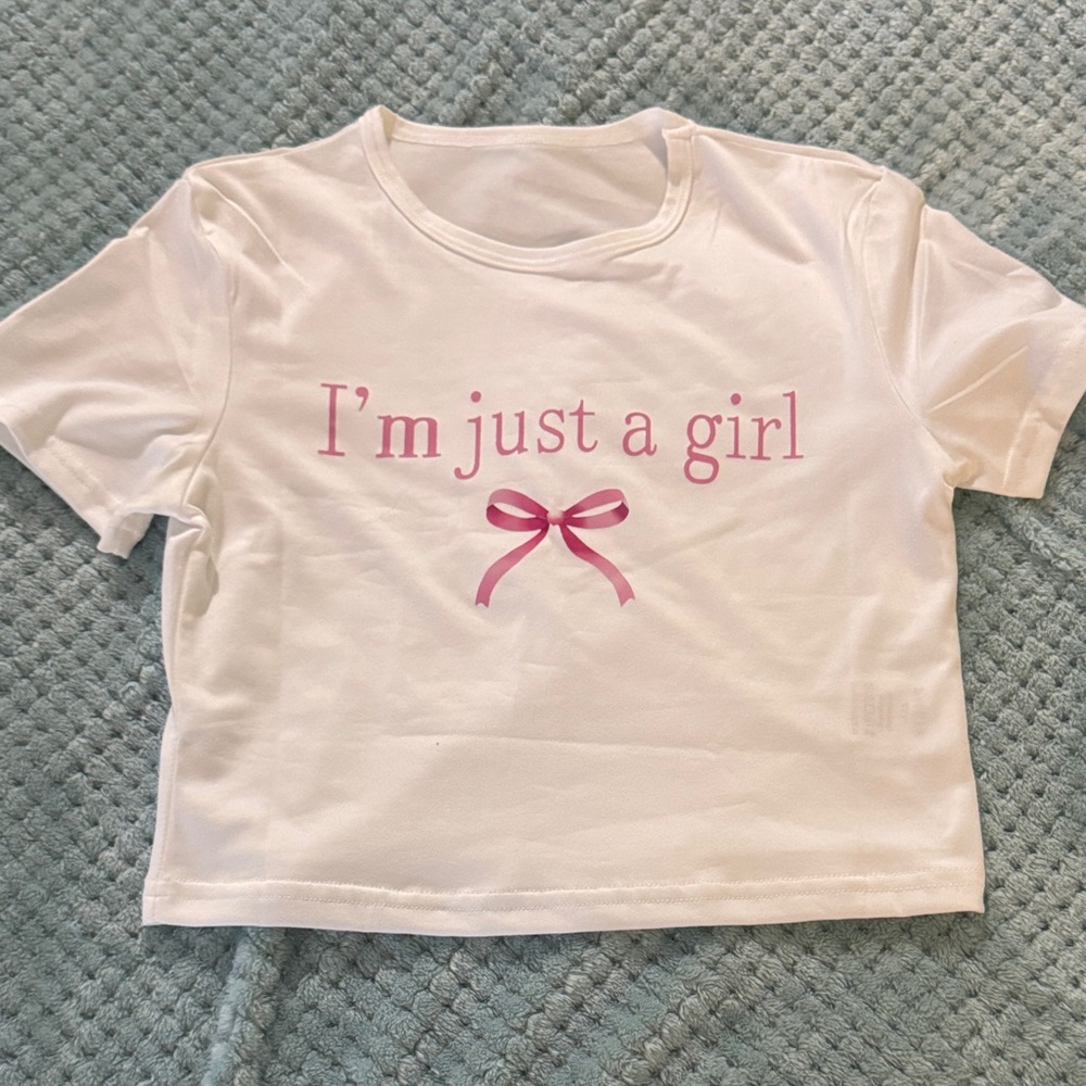 SHEIN coquette cropped tshirt girls 11y pink bow
